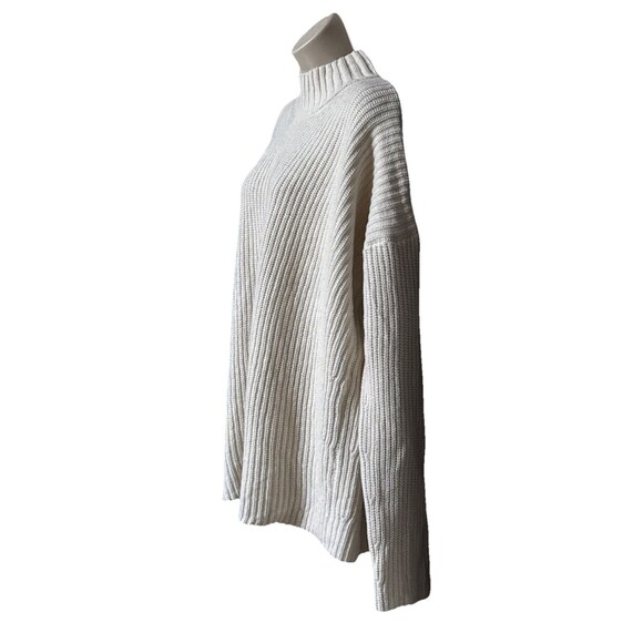 Sézane Emilia Size L Ecru Chunky Ribbed Split Back Mock Neck Sweater Jumper - Picture 7 of 10
